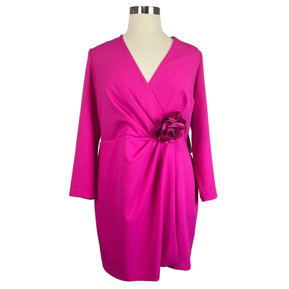 Eliza J Pink Long Sleeve Tuxedo Mini Sheath Size 20W Mini V-Neck Wrap - Picture 1 of 15